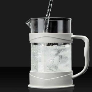 white french press with ice